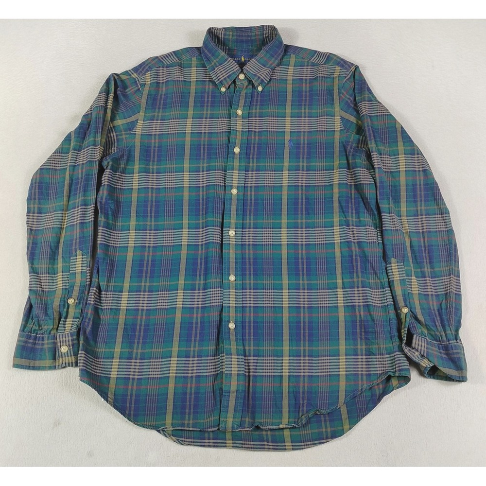 Ralph Lauren Shirt Mens Medium Green Plaid Long Sleeve Button Down Casual Preppy